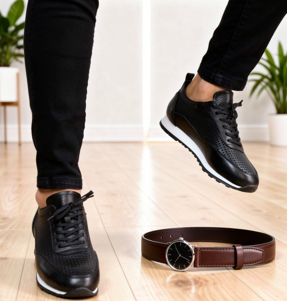 Chaussures de sport décontractées en cuir véritable pour hommes