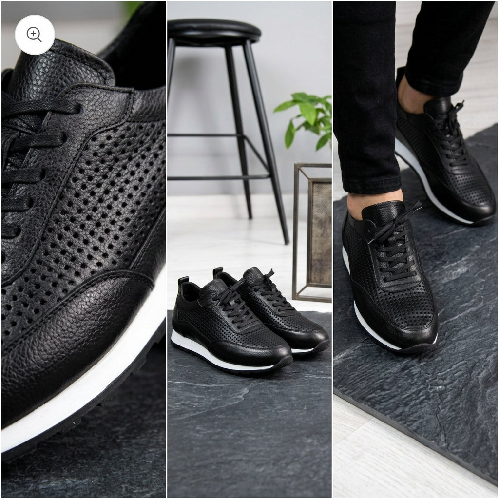 Chaussures de sport décontractées en cuir véritable pour hommes