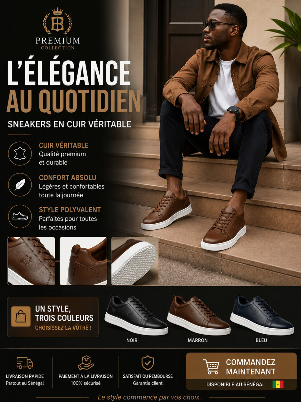 Chaussure oxford pour homme en cuir véritable
