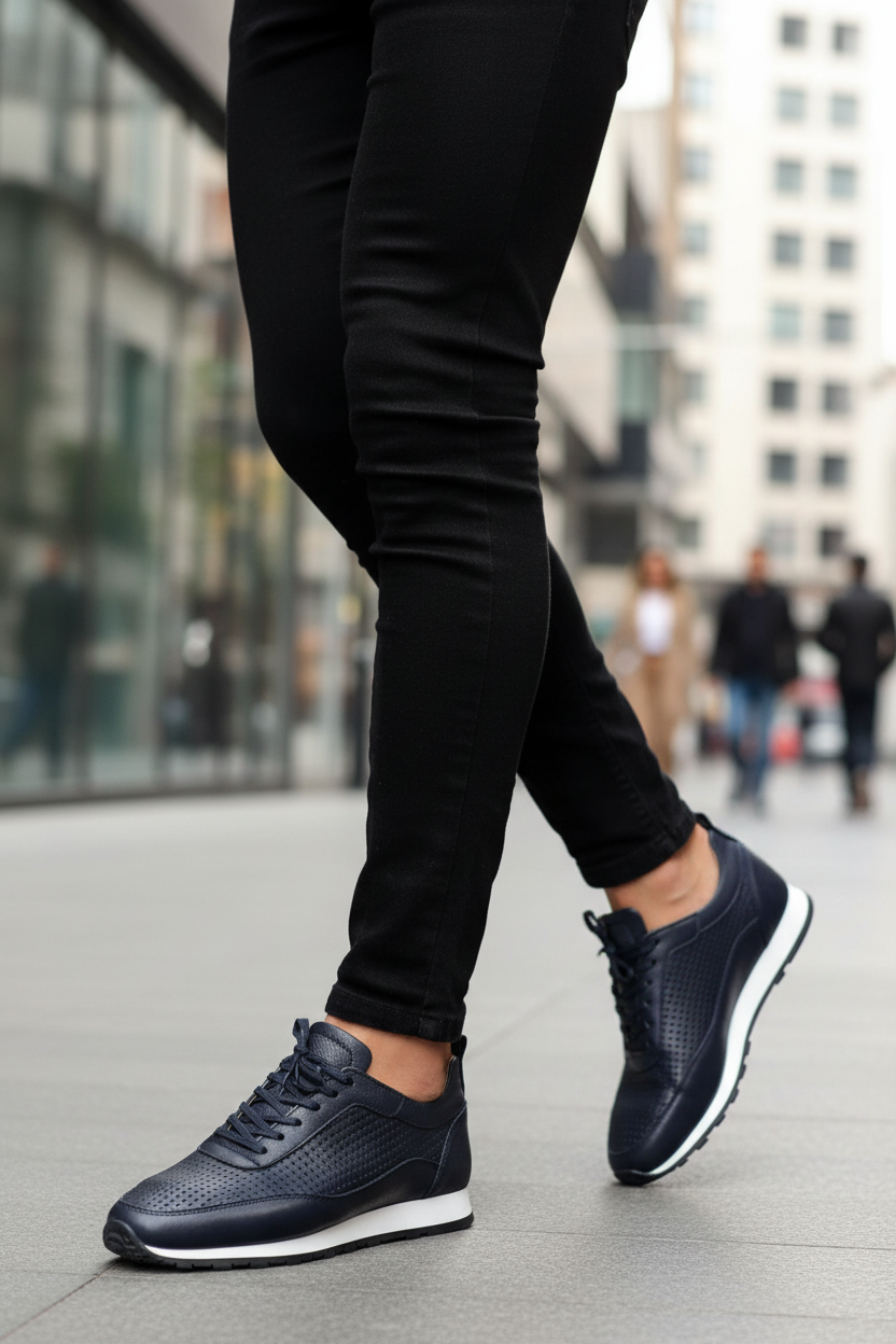 Chaussures de sport décontractées en cuir véritable pour hommes